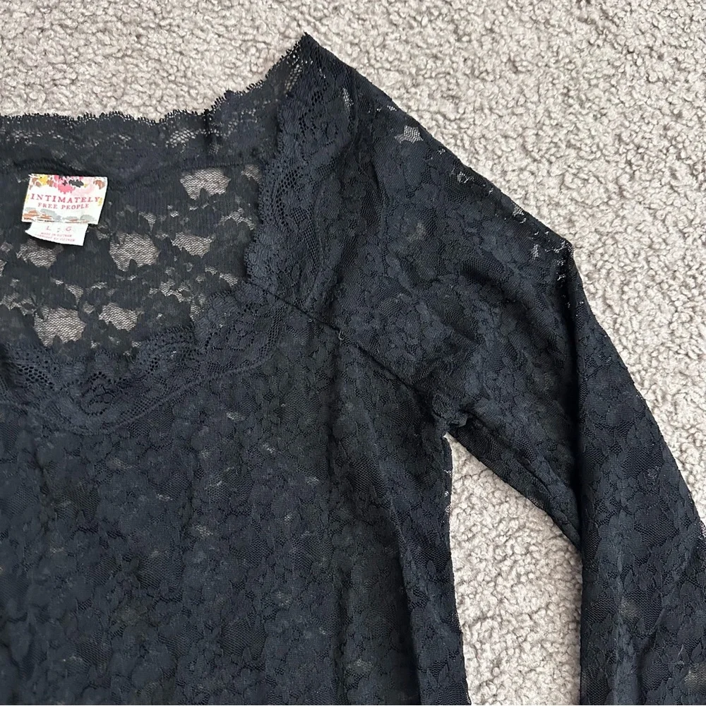 Free People Intimately Black Lace Long Sleeve Womens L